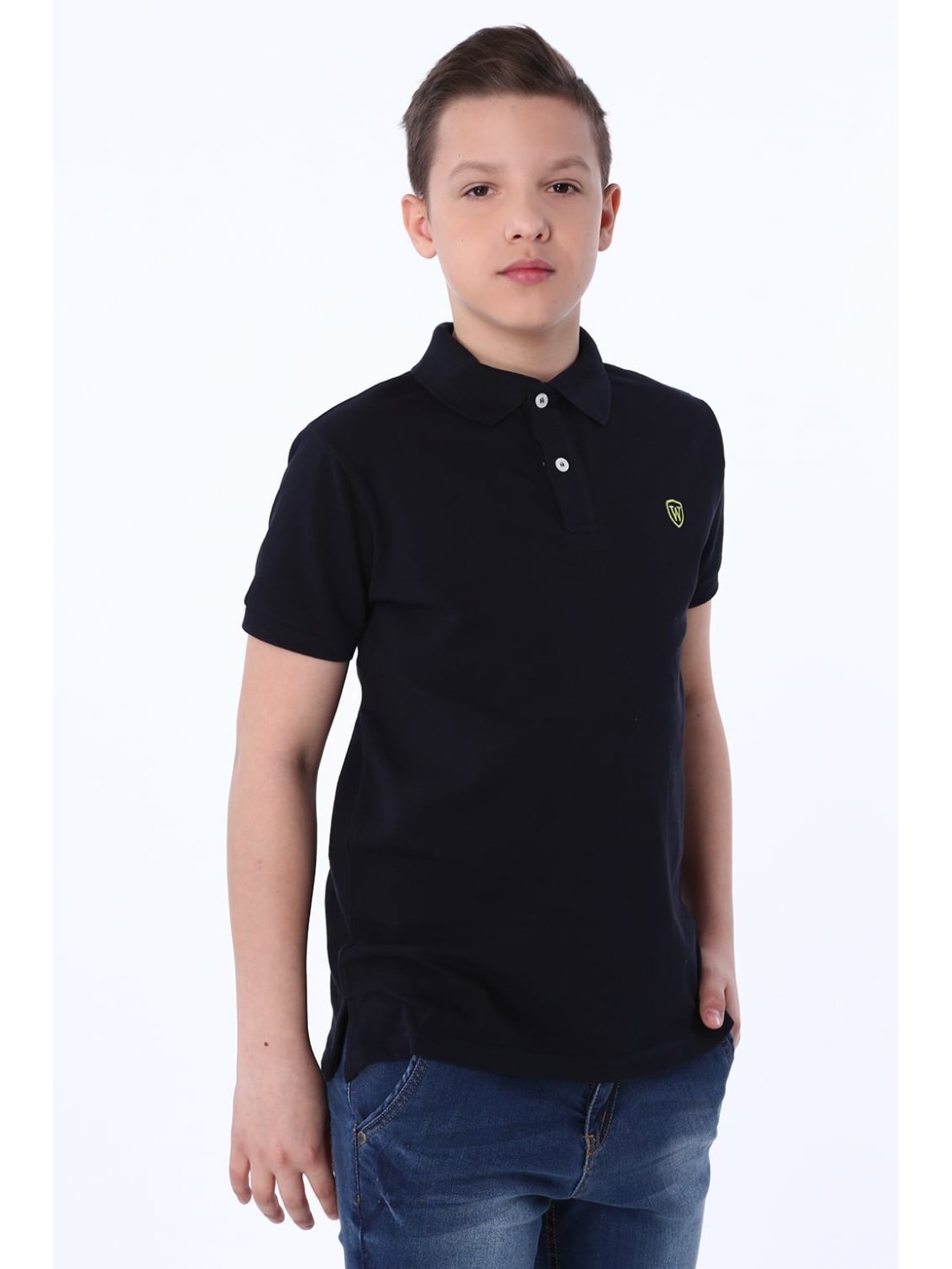 Poloshirt mit Abzeichen, Marineblau NDZ8590 – Online-Shop – Boutique